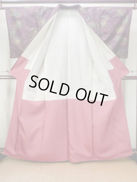 Photo2: Mint M1108Q Vintage Japanese women   Purple TSUMUGI pongee / Silk. Leaf,   (Grade A) (2)