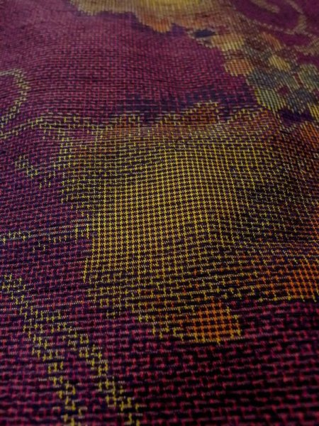 Photo9: Mint M1108Q Vintage Japanese women   Purple TSUMUGI pongee / Silk. Leaf,   (Grade A) (9)