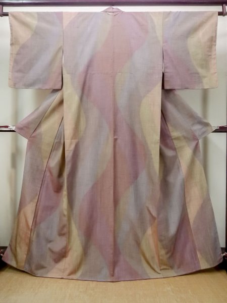 Photo1: Mint M1108R Vintage Japanese women  Pale Multi Color TSUMUGI pongee / Silk. Abstract pattern   (Grade A) (1)