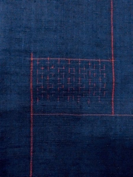 Photo5: M1108S Vintage Japanese women   Indigo Blue TSUMUGI pongee / Silk. Quadrangle,   (Grade B) (5)