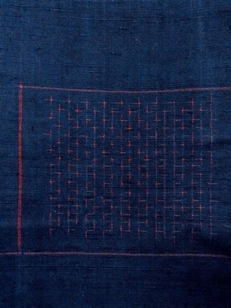 Photo6: M1108S Vintage Japanese women   Indigo Blue TSUMUGI pongee / Silk. Quadrangle,   (Grade B) (6)