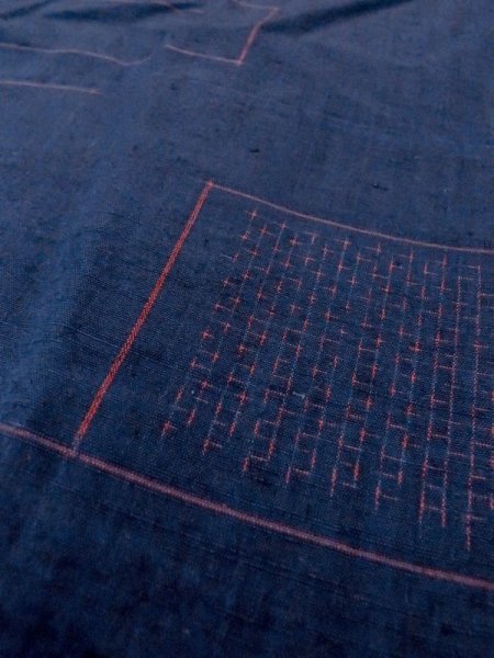 Photo8: M1108S Vintage Japanese women   Indigo Blue TSUMUGI pongee / Silk. Quadrangle,   (Grade B) (8)