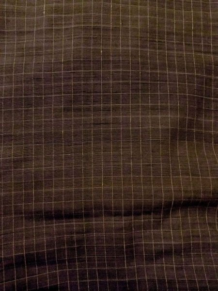 Photo4: M1108T Vintage Japanese women   Brown TSUMUGI pongee / Silk. Plaid Checks   (Grade B) (4)