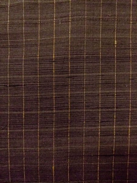Photo5: M1108T Vintage Japanese women   Brown TSUMUGI pongee / Silk. Plaid Checks   (Grade B) (5)