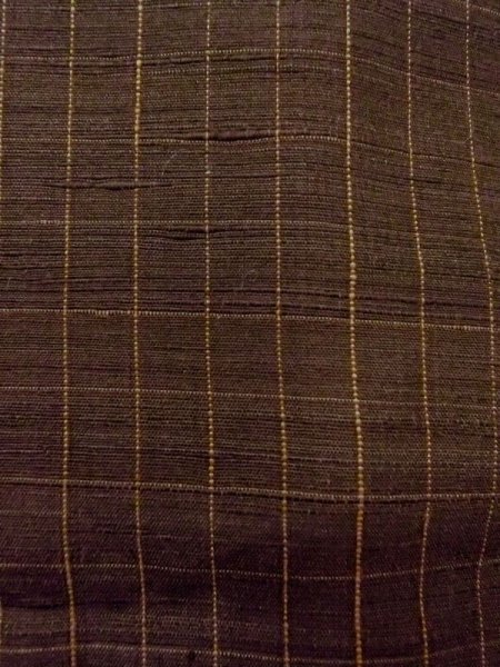 Photo6: M1108T Vintage Japanese women   Brown TSUMUGI pongee / Silk. Plaid Checks   (Grade B) (6)