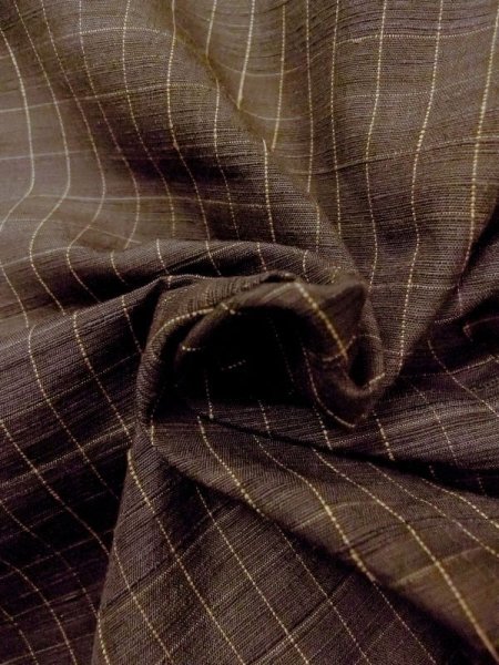 Photo9: M1108T Vintage Japanese women   Brown TSUMUGI pongee / Silk. Plaid Checks   (Grade B) (9)