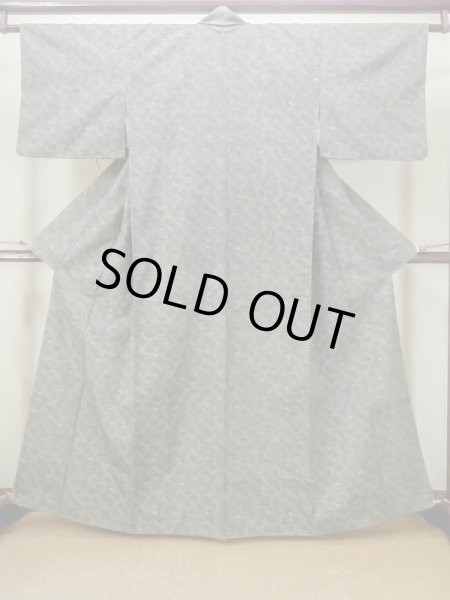 Photo1: Mint M1108U Vintage Japanese women  Grayish Green TSUMUGI pongee / Silk. Wave   (Grade A) (1)