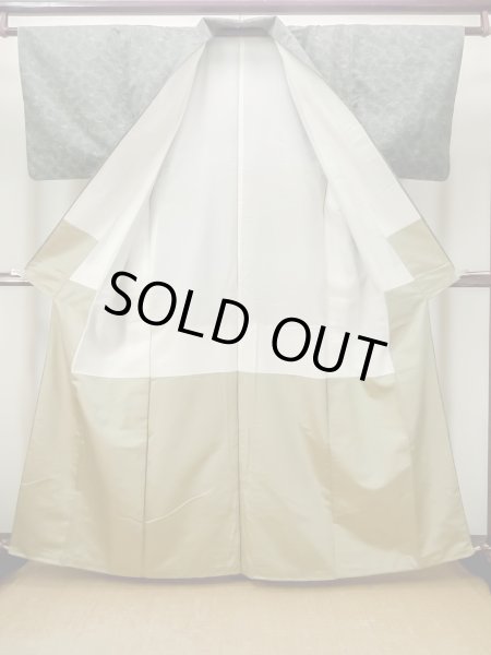 Photo2: Mint M1108U Vintage Japanese women  Grayish Green TSUMUGI pongee / Silk. Wave   (Grade A) (2)