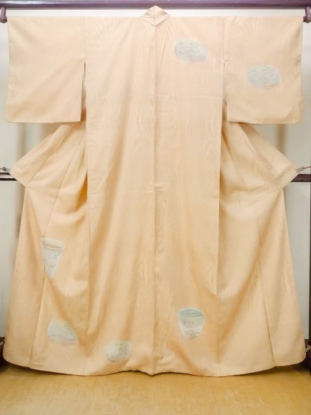 Photo1: M1108V Vintage Japanese women  Brownish Golden Yellow TSUKESAGE formal / Silk. Pot,   (Grade B) (1)