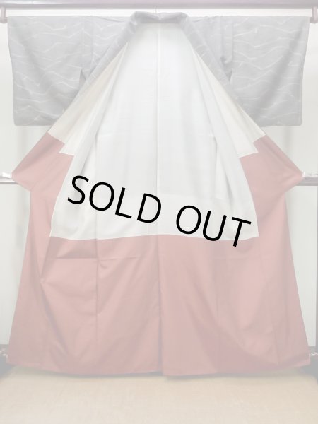 Photo2: M1108W Vintage Japanese women  Dark Gray KOMON dyed / Silk. Line,   (Grade C) (2)