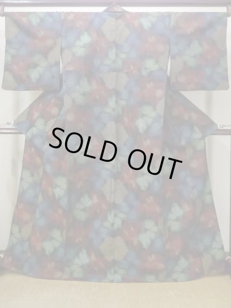Photo1: M1108Z Vintage Japanese women   Multi Color HITOE unlined / Wool. Flower,   (Grade B) (1)