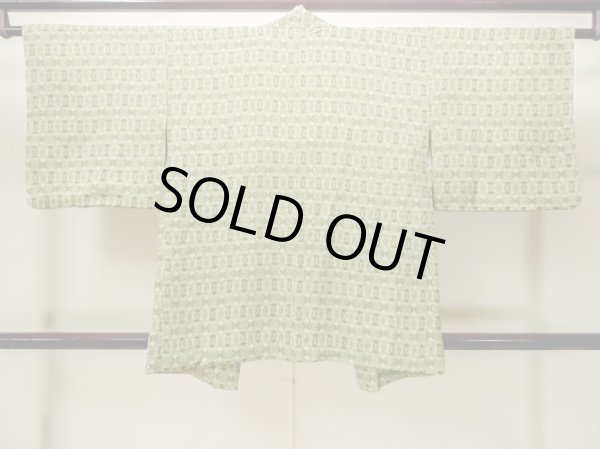 Photo2: M1121D Vintage Japanese women Pale Grayish Green HAORI short jacket / Silk. Flower,   (Grade B) (2)