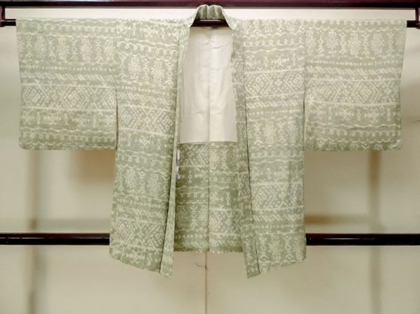 Photo1: M1121F Vintage Japanese women Pale Light Green HAORI short jacket / Silk. Triangle,   (Grade C) (1)