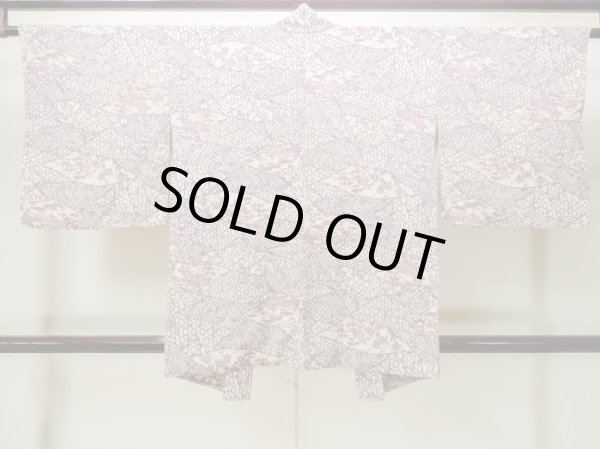 Photo2: M1121I Vintage Japanese women  Grayish Purple HAORI short jacket / Silk. Flower,   (Grade C) (2)