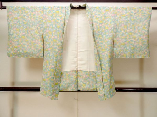 Photo1: Mint M1121O Vintage Japanese women   Multi Color HAORI short jacket / Silk. Flower,   (Grade A) (1)