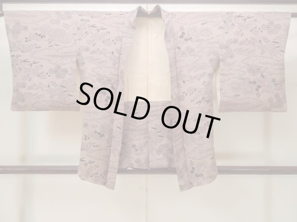 Photo1: M1121P Vintage Japanese women  Pale Brown HAORI short jacket / Silk. Chrysanthemum,   (Grade B) (1)