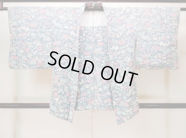 Photo1: M1122C Vintage Japanese women   Multi Color HAORI short jacket / Silk. Peony,   (Grade B) (1)