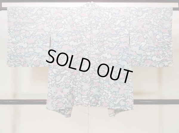 Photo2: M1122C Vintage Japanese women   Multi Color HAORI short jacket / Silk. Peony,   (Grade B) (2)