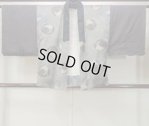 Photo1: M1128A Vintage Japanese  Dark Gray Men's Juban / Silk. Quadrangle "Daruma" design. Aging deterioration. There is an impression from use.  (Grade D) (1)