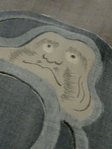 Photo7: M1128A Vintage Japanese  Dark Gray Men's Juban / Silk. Quadrangle "Daruma" design. Aging deterioration. There is an impression from use.  (Grade D) (7)