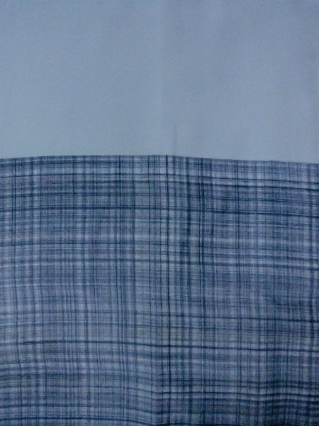 Photo3: M1128E Vintage Japanese  Grayish Light Blue Men's Juban / Silk. Plaid Checks   (Grade B) (3)