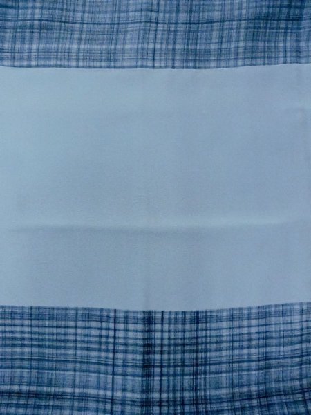Photo4: M1128E Vintage Japanese  Grayish Light Blue Men's Juban / Silk. Plaid Checks   (Grade B) (4)