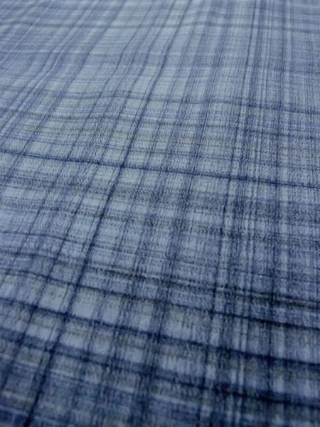 Photo8: M1128E Vintage Japanese  Grayish Light Blue Men's Juban / Silk. Plaid Checks   (Grade B) (8)