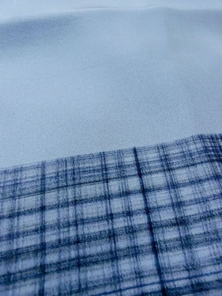 Photo10: M1128E Vintage Japanese  Grayish Light Blue Men's Juban / Silk. Plaid Checks   (Grade B) (10)