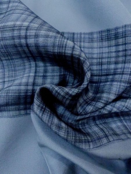 Photo12: M1128E Vintage Japanese  Grayish Light Blue Men's Juban / Silk. Plaid Checks   (Grade B) (12)