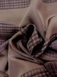 Photo10: M1128G Vintage Japanese   Brown JUBAN undergarment / Silk. Plaid Checks   (Grade A) (10)
