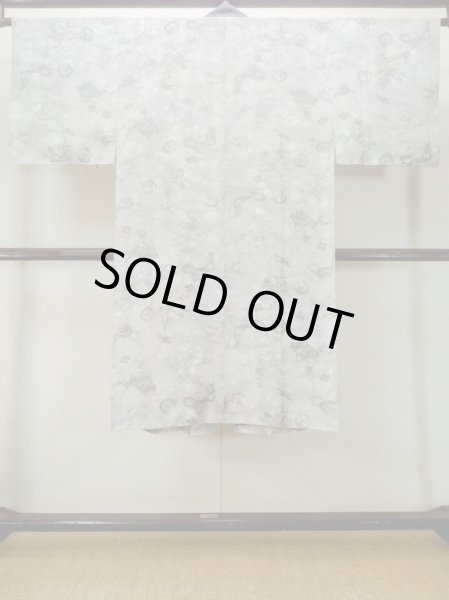 Photo2: M1128H Vintage Japanese   Gray Men's Juban / Silk. UME plum bloom,   (Grade B) (2)