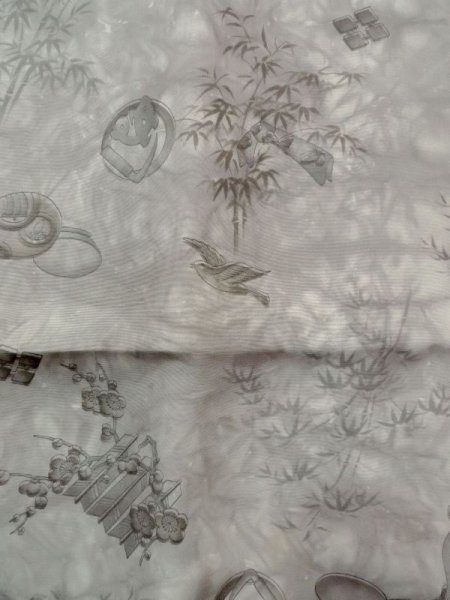 Photo4: M1128H Vintage Japanese   Gray Men's Juban / Silk. UME plum bloom,   (Grade B) (4)