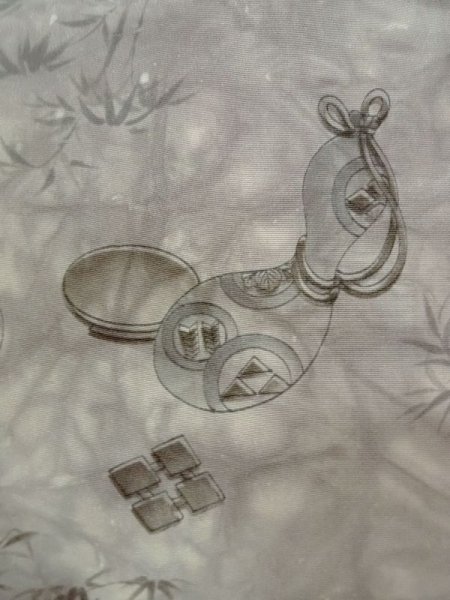 Photo5: M1128H Vintage Japanese   Gray Men's Juban / Silk. UME plum bloom,   (Grade B) (5)