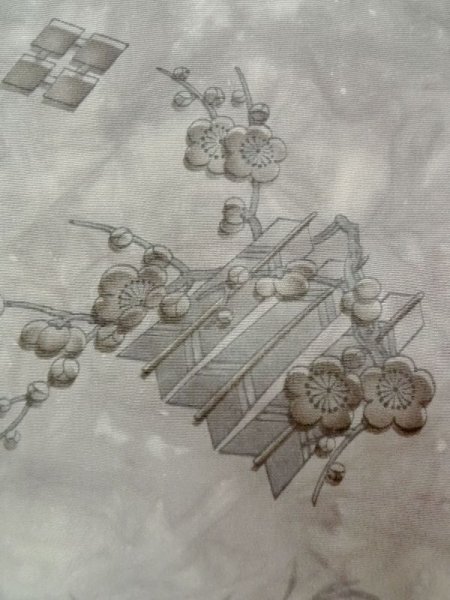 Photo6: M1128H Vintage Japanese   Gray Men's Juban / Silk. UME plum bloom,   (Grade B) (6)