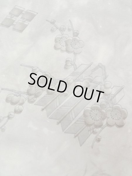 Photo6: M1128H Vintage Japanese   Gray Men's Juban / Silk. UME plum bloom,   (Grade B) (6)