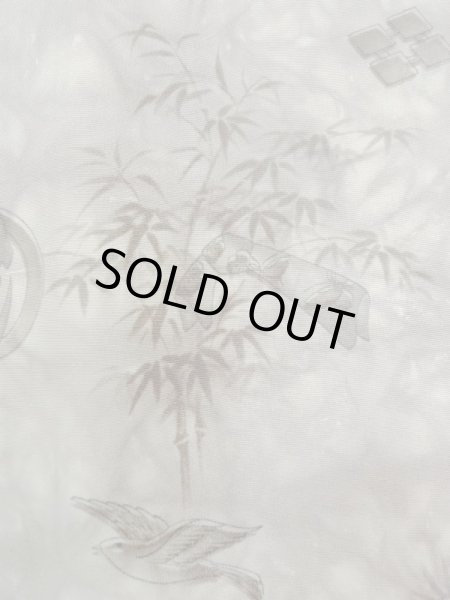 Photo7: M1128H Vintage Japanese   Gray Men's Juban / Silk. UME plum bloom,   (Grade B) (7)