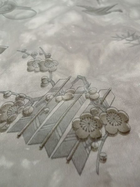 Photo8: M1128H Vintage Japanese   Gray Men's Juban / Silk. UME plum bloom,   (Grade B) (8)