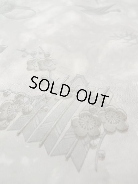 Photo8: M1128H Vintage Japanese   Gray Men's Juban / Silk. UME plum bloom,   (Grade B) (8)