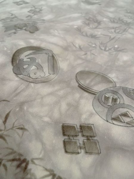 Photo9: M1128H Vintage Japanese   Gray Men's Juban / Silk. UME plum bloom,   (Grade B) (9)