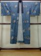 Photo1: M1128J Vintage Japanese   Blue JUBAN undergarment / Wool. Bird, Sword guard pattern  (Grade D) (1)