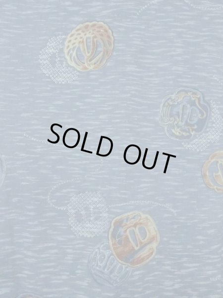 Photo3: M1128J Vintage Japanese   Blue Men's Juban / Wool. Bird, Sword guard pattern  (Grade D) (3)