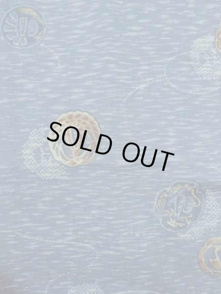 Photo4: M1128J Vintage Japanese   Blue Men's Juban / Wool. Bird, Sword guard pattern  (Grade D) (4)