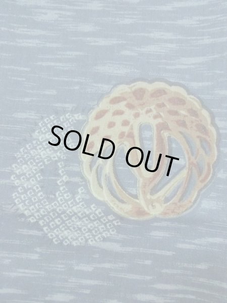 Photo5: M1128J Vintage Japanese   Blue Men's Juban / Wool. Bird, Sword guard pattern  (Grade D) (5)