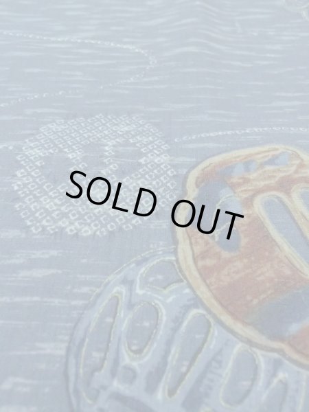 Photo9: M1128J Vintage Japanese   Blue Men's Juban / Wool. Bird, Sword guard pattern  (Grade D) (9)