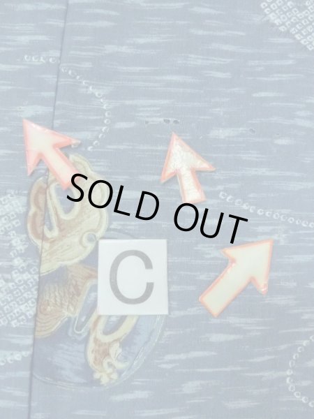 Photo16: M1128J Vintage Japanese   Blue Men's Juban / Wool. Bird, Sword guard pattern  (Grade D) (16)