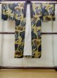 Photo1: M1128K Vintage Japanese   Black JUBAN undergarment / Synthetic. Rock Seven Gods of Fortune design, old coins pattern.  (Grade D) (1)
