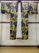 Photo1: M1128K Vintage Japanese   Black Men's Juban / Synthetic. Rock Seven Gods of Fortune design, old coins pattern.  (Grade D) (1)