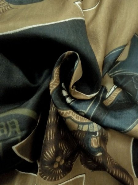 Photo11: M1128K Vintage Japanese   Black Men's Juban / Synthetic. Rock Seven Gods of Fortune design, old coins pattern.  (Grade D) (11)