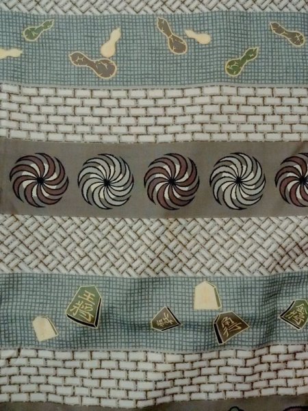 Photo4: M1128L Vintage Japanese   Brown Men's Juban / Synthetic. Wickerworks, Gourd, Japanese chess piece pattern  (Grade C) (4)