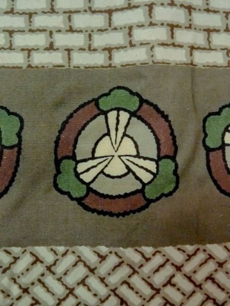 Photo6: M1128L Vintage Japanese   Brown Men's Juban / Synthetic. Wickerworks, Gourd, Japanese chess piece pattern  (Grade C) (6)